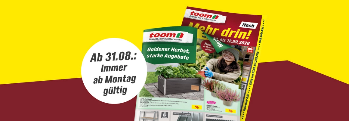 Zwei Werbeprospekte mit herbstlichen Gartenangeboten auf einem farbigen Hintergrund.